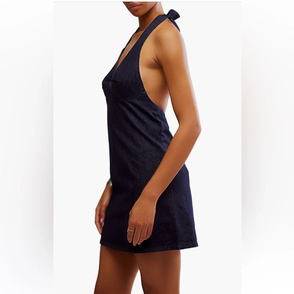 Free People Trevi Denim Halter Minidress in Rinse Sizes L & XL $108 Retail NWT - Picture 4 of 8